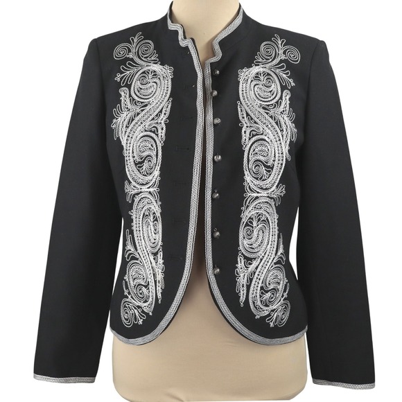 Peter Nygaard Petites Black Embellished Jacket Size 4 Wool Blend Dressy - Picture 1 of 10